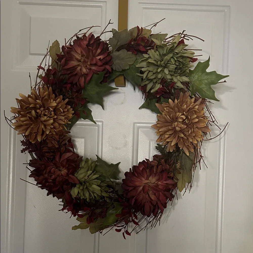 Autumn Harvest Wreath with Burgundy and Green Accents
